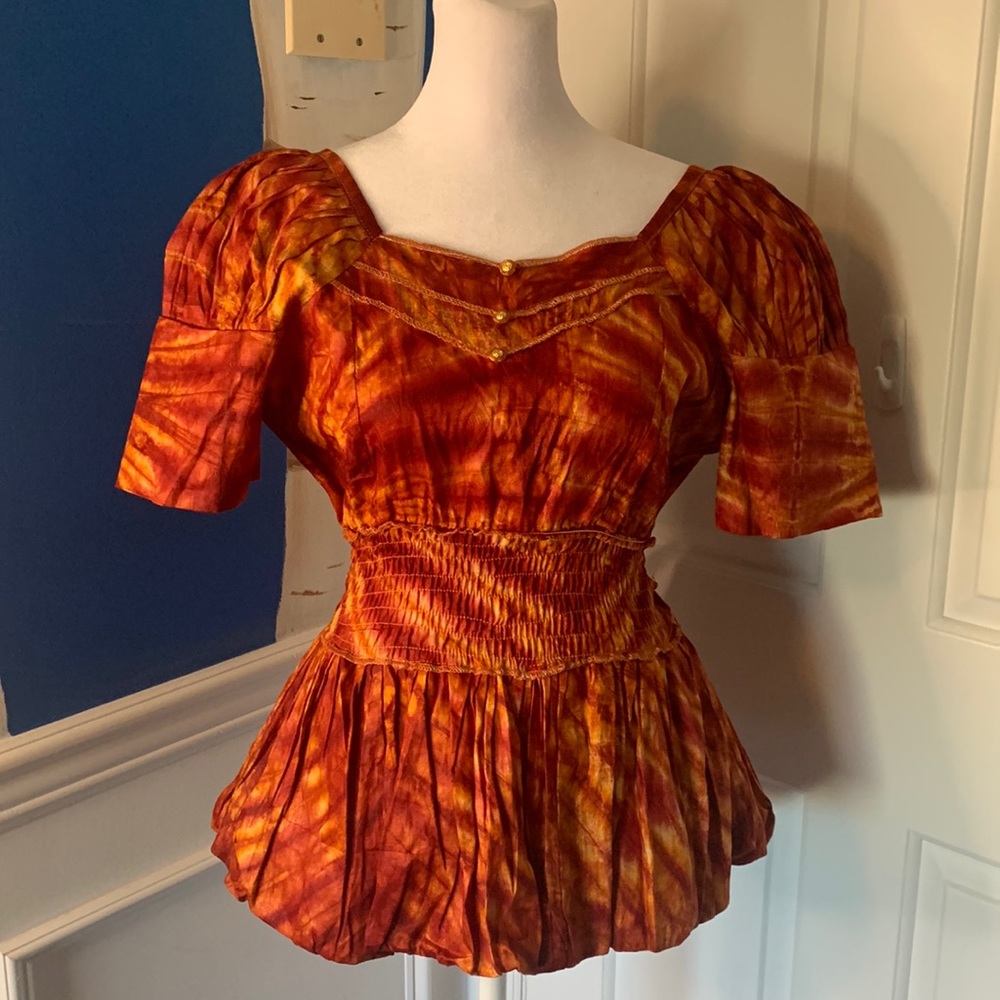 💗Tie dyed stretch waist peplum top, handmade homemade (part of a 2 piece)